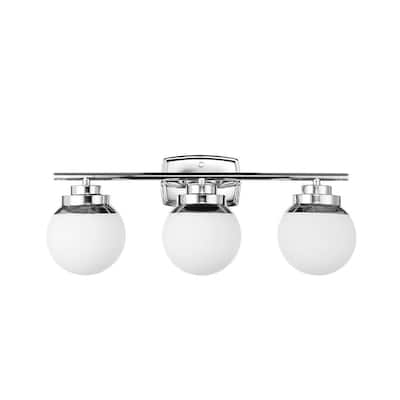Pearson 3-Light Chrome Vanity Light with White Frosted Glass Shades