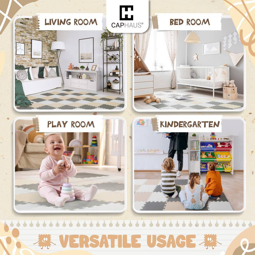 Cream and Beige Interlocking EVA Foam Kids Play Mat