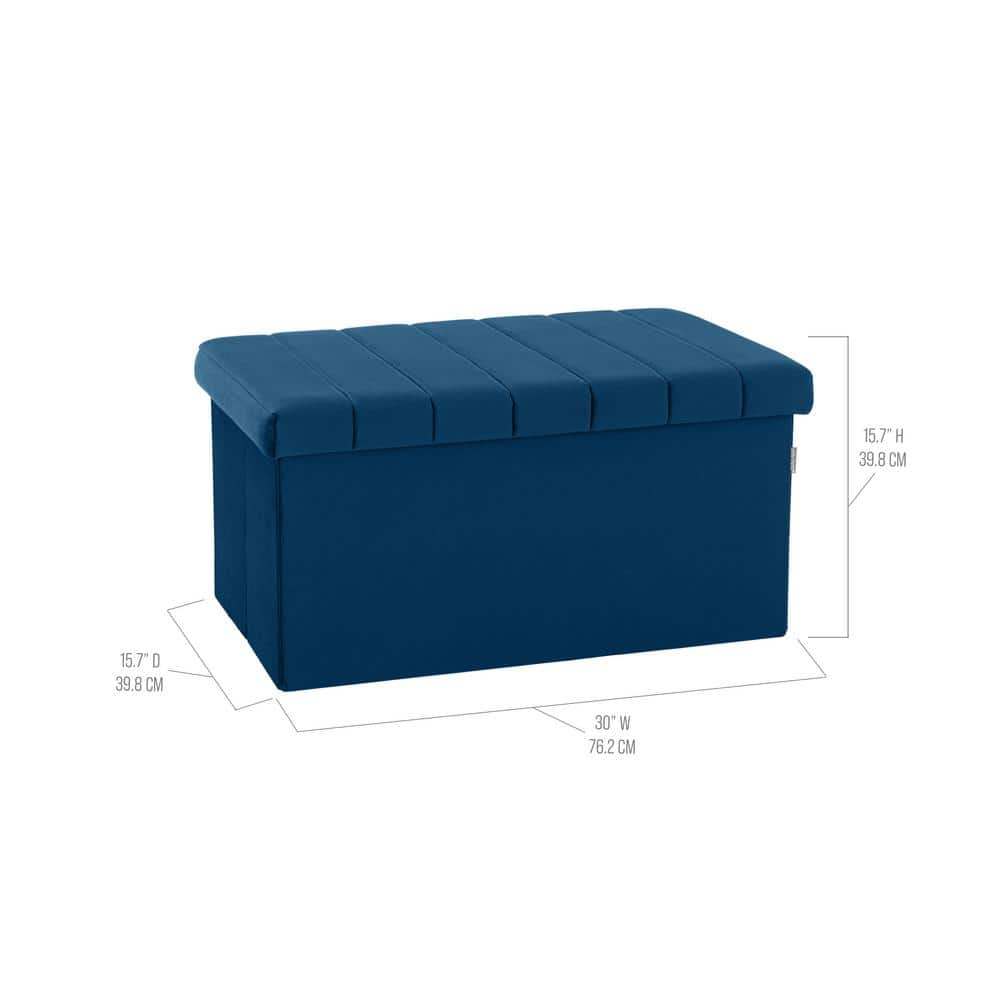 Blue Velvet Tufted Storage Trunk Ottoman, 30 Inch