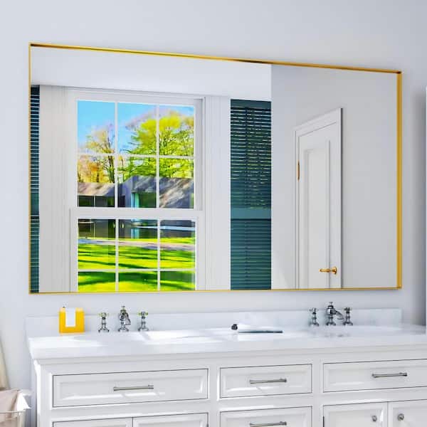 TOOLKISS 72 in. W x 36 in. H Rectangular Aluminum Framed Wall Bathroom Vanity Mirror in Gold