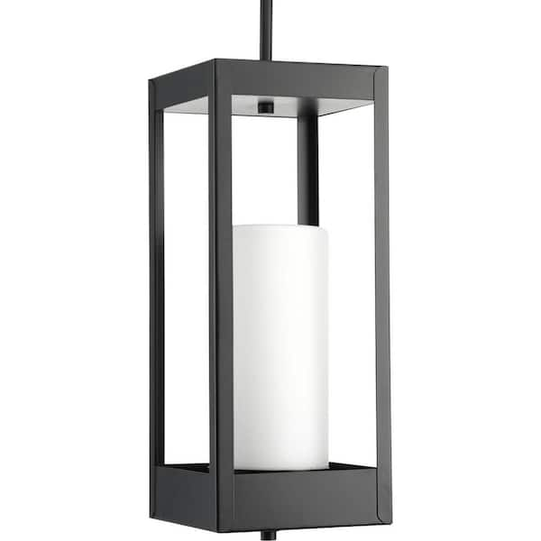 Progress Lighting Patewood Collection 1-Light Matte Black Etched Opal Glass Farmhouse Outdoor Hanging Lantern Light