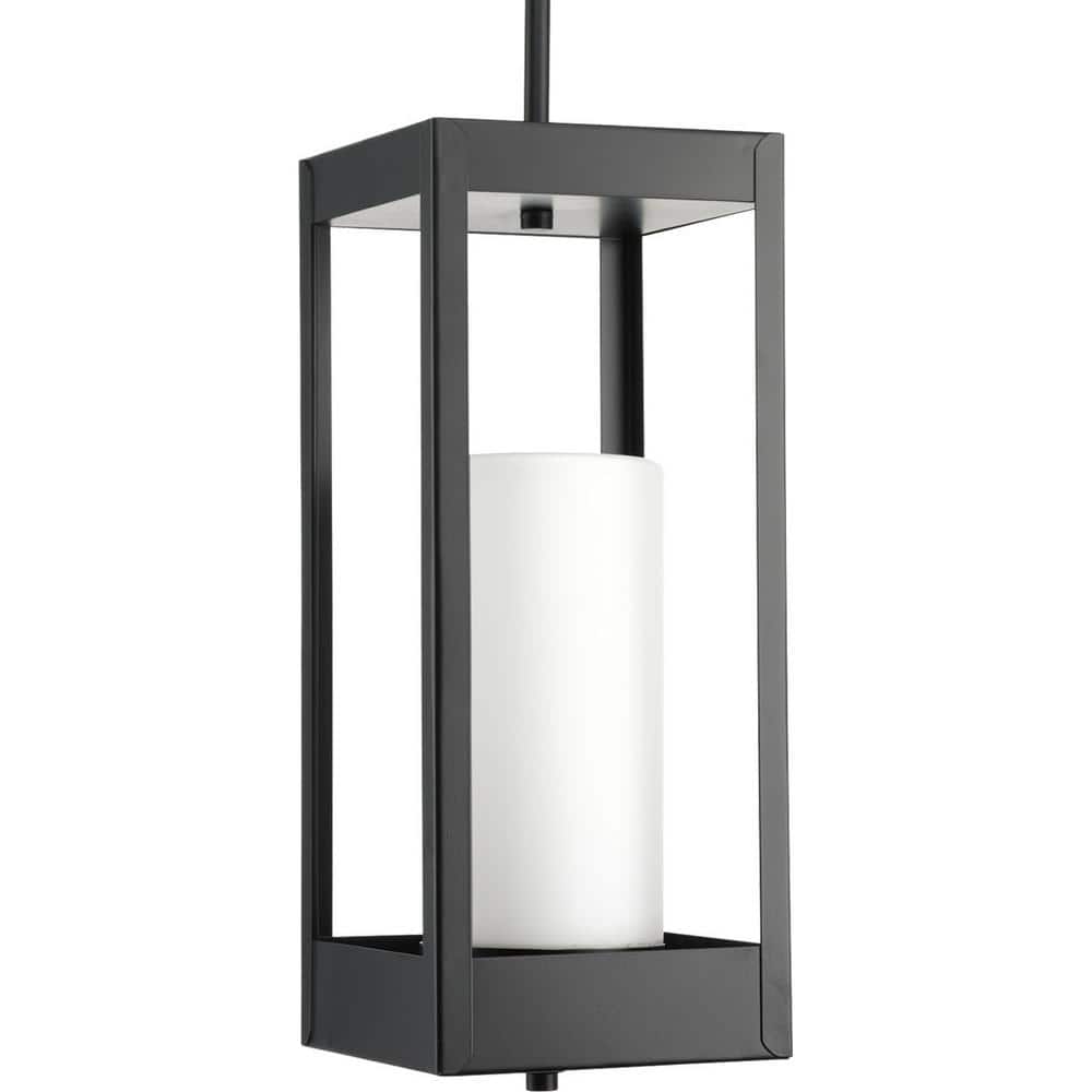 Patewood Collection 1-Light Matte Black Etched Opal Glass Farmhouse Outdoor Hanging Lantern Light price history on PriceWatchPro