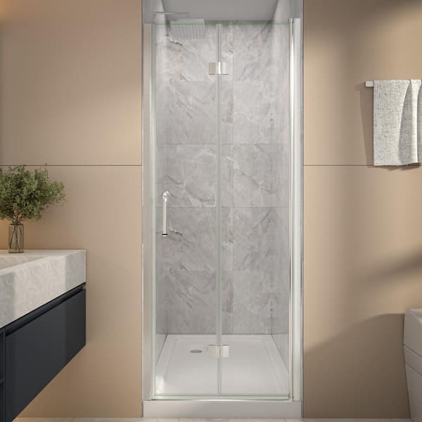 30-32 in. W x 72 in. H Bifold Frameless Shower Door in Chrome Finish with Clear Glass