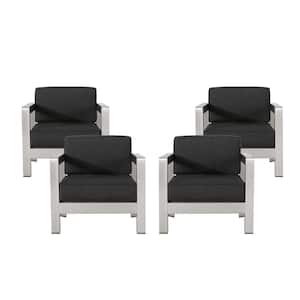 Aviara Silver Arm Aluminum Outdoor Club Lounge Chairs with Grey Cushion (4-Pack)
