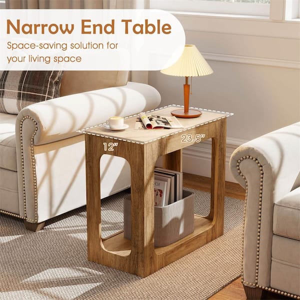 Costway 1-Pieces 2-Tier 23.5 in. Oak Rectangle Particle Board End