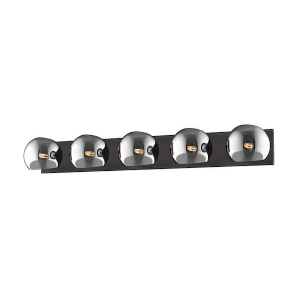 ALORA MOOD Willow 40-in 5 Light 60-Watt Matte Black/Smoked Solid Glass Vanity Light