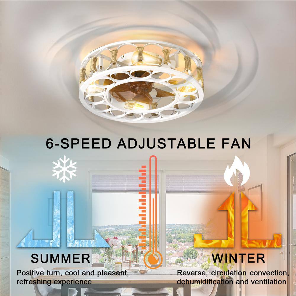19.7" White Caged Ceiling Fan with Walnut Blades and Remote