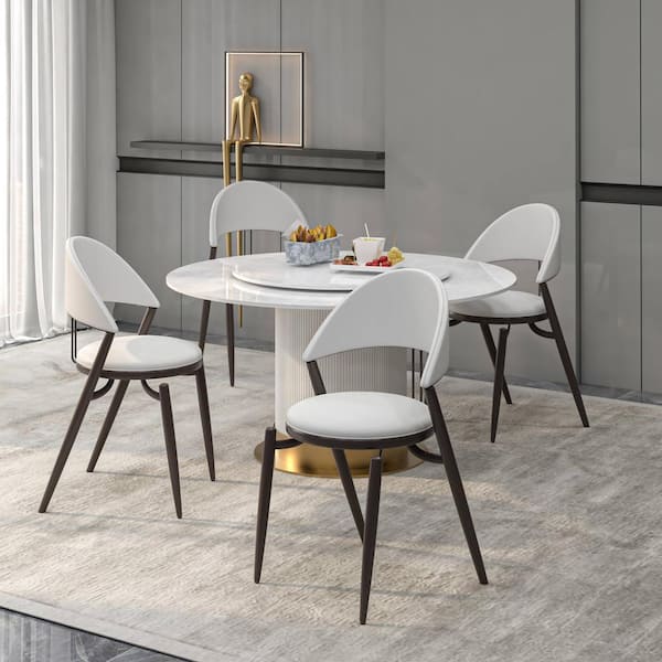 Leisuremod Modern Upholstered Leather Dining Chair with Cozy Open Back and Metal Legs for Dining Room Venice Series in White