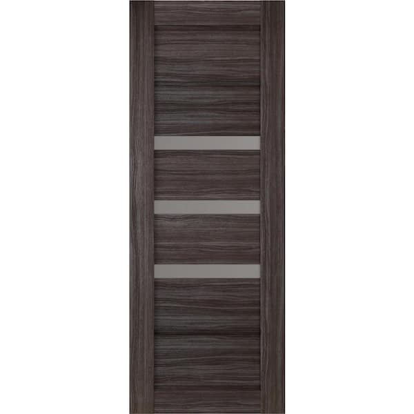 18 in. x 80 in. No Bore Solid Core 3-Lite Rita Frosted Glass Gray Oak Wood Composite Interior Door Slab