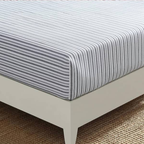 Nautica Coleridge Stripe 1-Piece Charcoal Cotton Queen Fitted Sheet