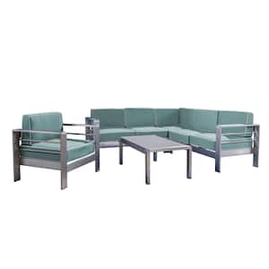 Cape Coral Silver 5-Piece Aluminum Patio Sectional Seating Set with Canvas Spa Sunbrella Cushions