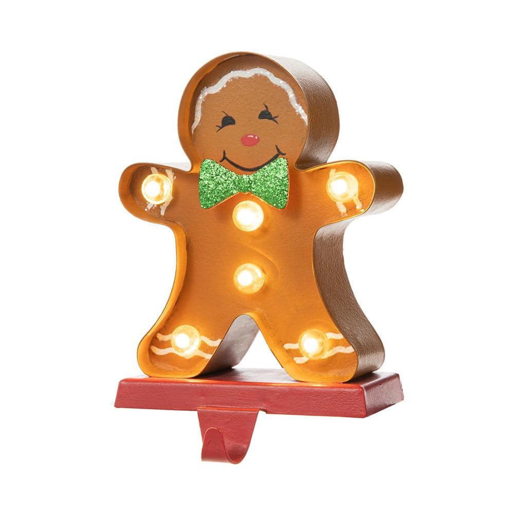 Glitzhome 7.25 in. H Marquee LED Gingerbread Man Christmas Stocking Holder