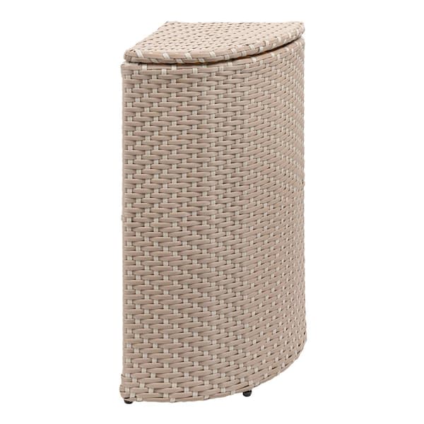 Chloe 15.56 Gal. All-Weather Wicker/Metal Corner Lid Hideaway Outdoor Trash Can, Light Pink/White