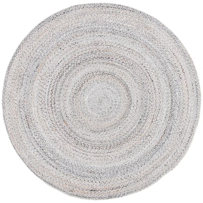 SAFAVIEH Braided Gray 7 ft. x 7 ft. Gradient Solid Color Round Area Rug ...