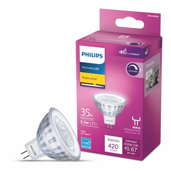 Wedge Persona Kan Philips 35-Watt Equivalent MR16 12-Volt GU5.3 LED Light Bulb Bright White  3000K (6-Pack) 576850 - The Home Depot
