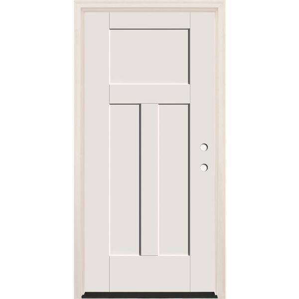 Builders Choice 36 in. x 80 in. 3 Panel Craftsman Left-Hand Unfinished Fiberglass Prehung Front Door w/4-9/16" Frame and Bronze Hinges