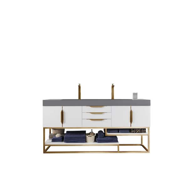 James Martin Vanities Columbia 72.5 in. W x 19 in. D x 36 in. H Bathroom Vanity in Glossy White with Dusk Grey Glossy Composite Top