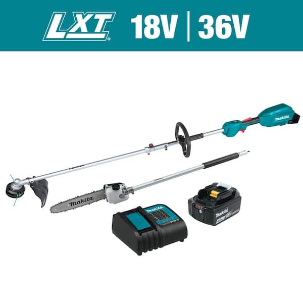 Makita LXT 18V Lithium-Ion Brushless Cordless Couple Shaft Power Head Kit w/String Trimmer & 10 in. Pole Saw Attachments 4.0Ah