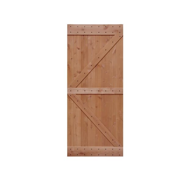 LUBANN 36 in. x 84 in. Ready-to-Assemble British Brace Hardwood Interior Sliding Barn Door Slab with Hardware Kit