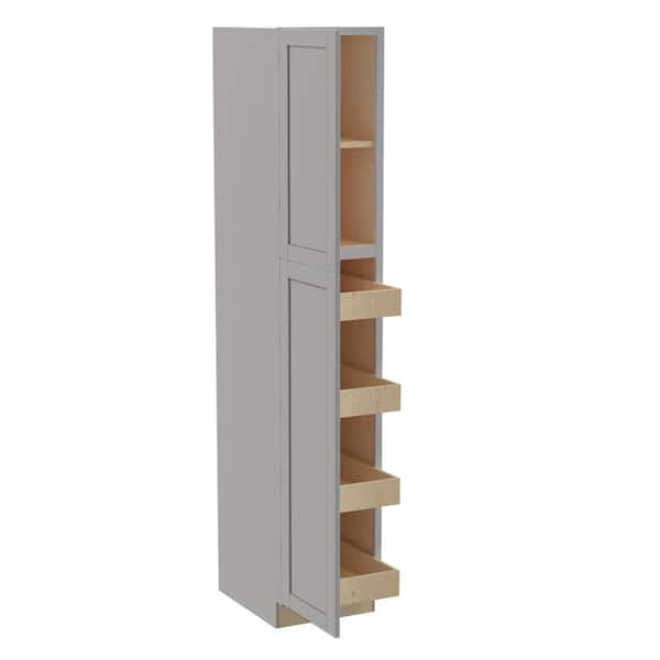 Home Decorators Collection Washington Veiled Gray Plywood Shaker Assembled Utility Pantry Kitchen Cabinet 4 ROT Sft Cls 18 in W x 24 in D x 90 in H