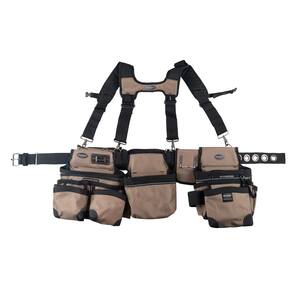 3-Bag Framer's Suspension Rig Work Tool Belt with Suspenders in Tan