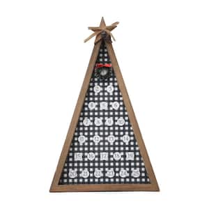 15.75 in. Black White Wood Triangle Tabletop Christmas Advent Calendar with Wreath Magnet