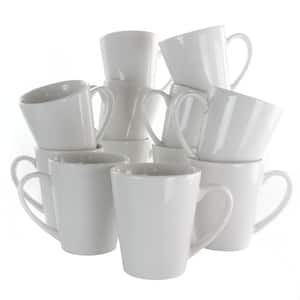 MALACASA, Series Elvira, 6 pieces 12.5 OZ Porcelain Cups 5 Mug Sets Ivory  White 