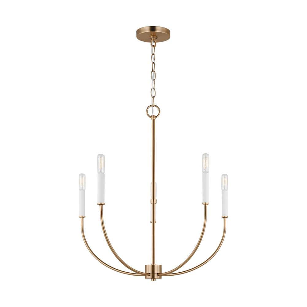 Elegant Satin Brass 5-Light Chandelier with Clear Silver Accents