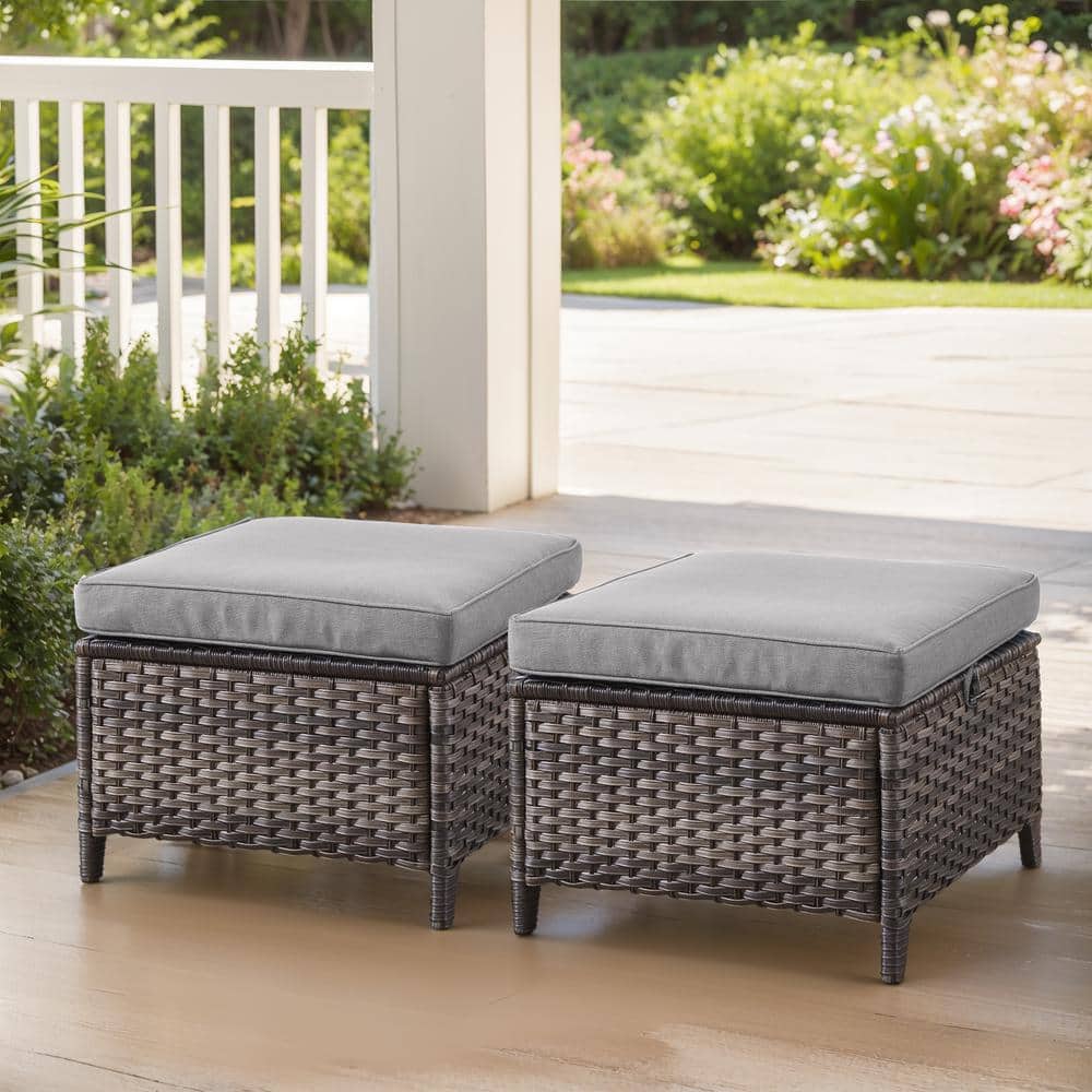 Arcline Gray Wicker Outdoor Ottoman with Gray Cushions (2-Pack) price history on PriceWatchPro