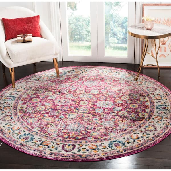 Merlot Red/Multi 7 ft. x 7 ft. Round Border Area Rug
