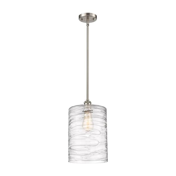 Cobbleskill 1-Light Brushed Satin Nickel Shaded Pendant Light with Deco Swirl Glass Shade