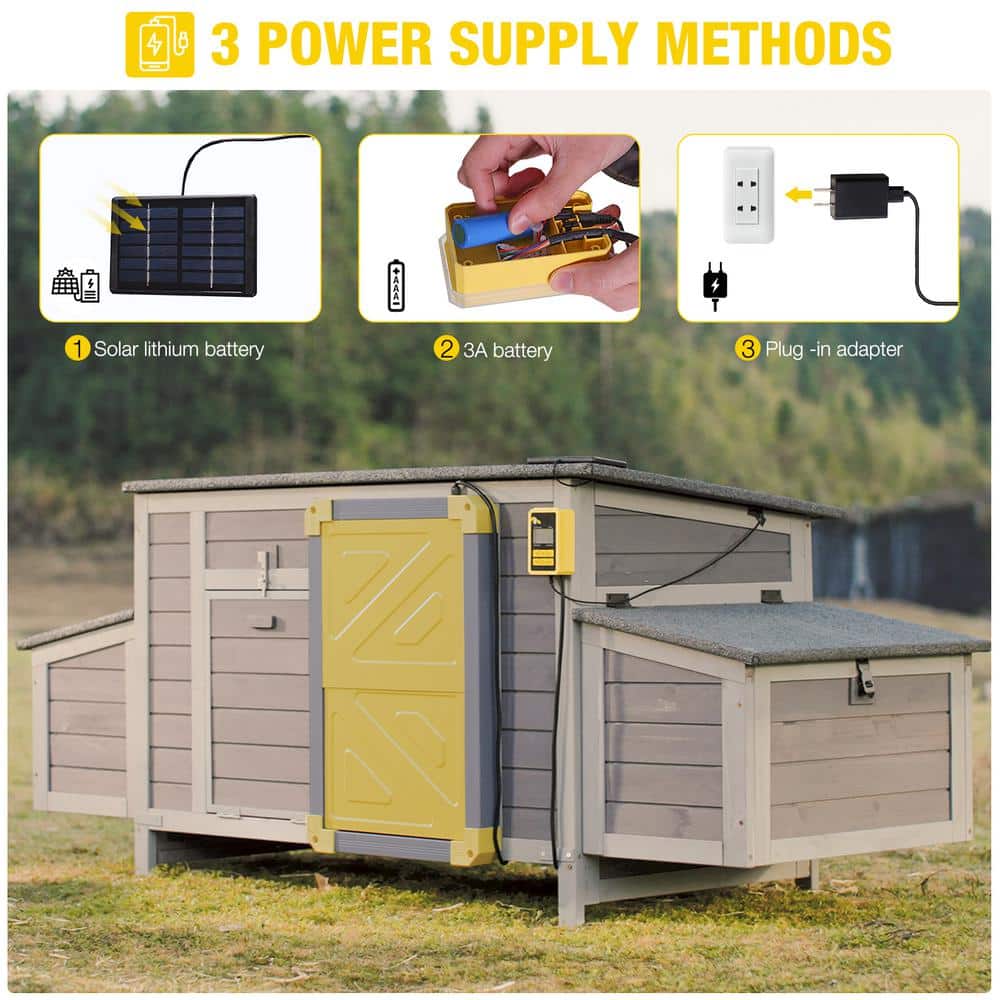 Gray Wooden Portable Chicken Coop with Wheels and Nesting Box
