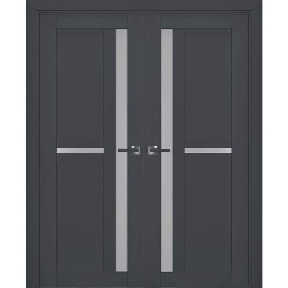 60 in. x 80 in. 2 Panel Antracite Finished Solid Wood Sliding Door with Hardware price history on PriceWatchPro