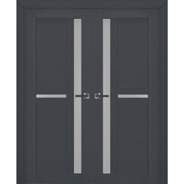 Sartodoors 60 in. x 80 in. 2 Panel Antracite Finished Solid Wood Sliding Door with Hardware