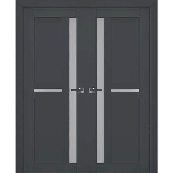 Sartodoors 72 in. x 80 in. 2 Panel Antracite Finished Solid Wood Sliding Door with Hardware