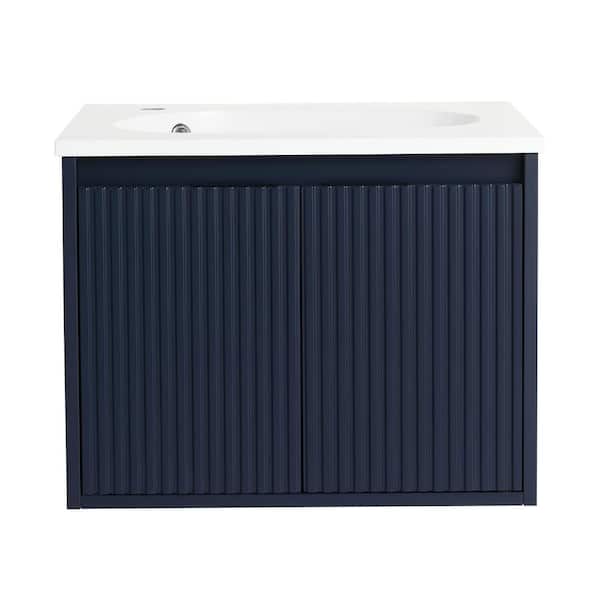 Unbranded 24 in. W x 18.2 in. D x 18.2 in. H Single Sink Wall Mounted Bath Vanity in Navy Blue with White Cultured Marble Top