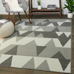 Modern Geometric Grey 9 ft. x 12 ft. Abstract Area Rug
