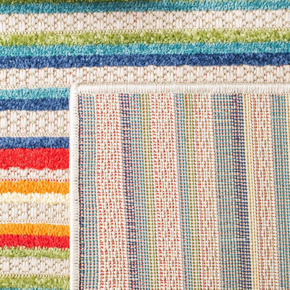 Ivory and Green Geometric Striped Synthetic 3' x 5' Rug