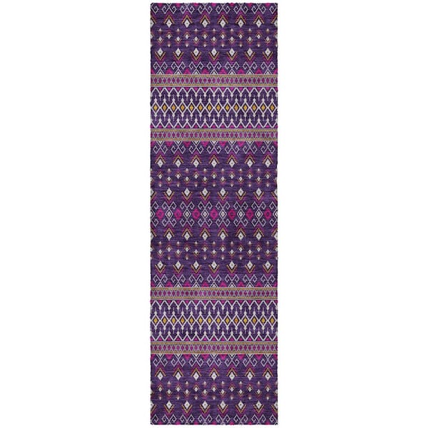 Dream Shag Premium Machine Washable Abstract ADS708 Purple 2 ft. x 7 ft. Runner Rug
