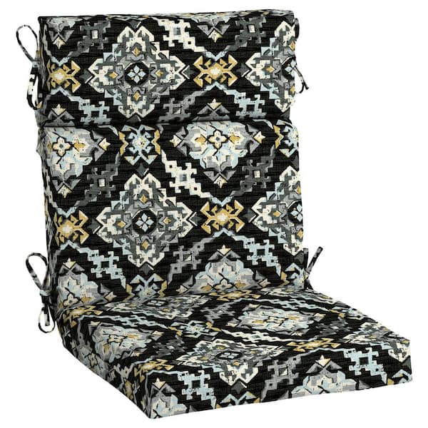 Hampton Bay 21.5 in. x 20 in. One Piece High Back Outdoor Dining Chair Cushion in Geo Medallion