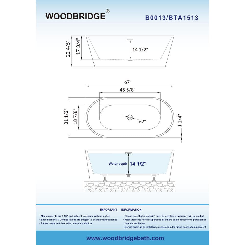 67" White Acrylic Freestanding Soaking Bathtub with Chrome Trim