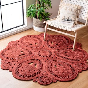 Natural Fiber Rust 6 ft. x 6 ft. Woven Floral Round Area Rug