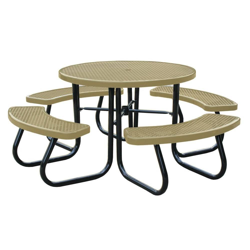 Paris 46 In Tan Picnic Table With Built In Umbrella Support 462 004 0011 The Home Depot