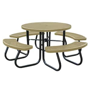 46 in. Tan Picnic Table with Built-In Umbrella Support