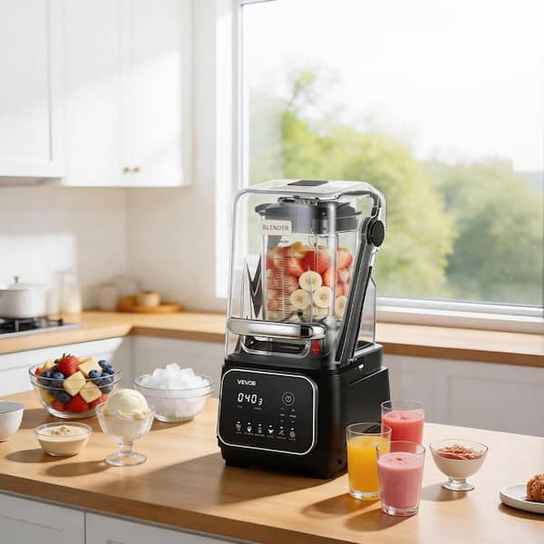 68 oz. Professional Countertop Blenders with Shield 2200W 26000RPM Self-Cleaning, 9-Speed Adjustable 6-Preset Menu Black