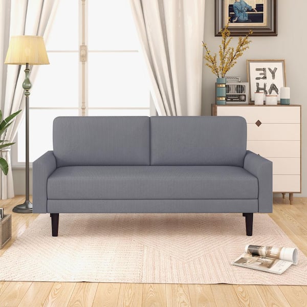 Bestier 67.3 in. Square Arm Corduroy Fabric Tufted Modern 4 Seat Square Sofa in Gray