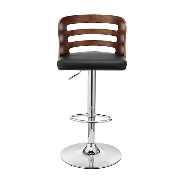 HomeRoots Black Brown and Silver Swivel Adjustable Height Bar Chair with Footrest