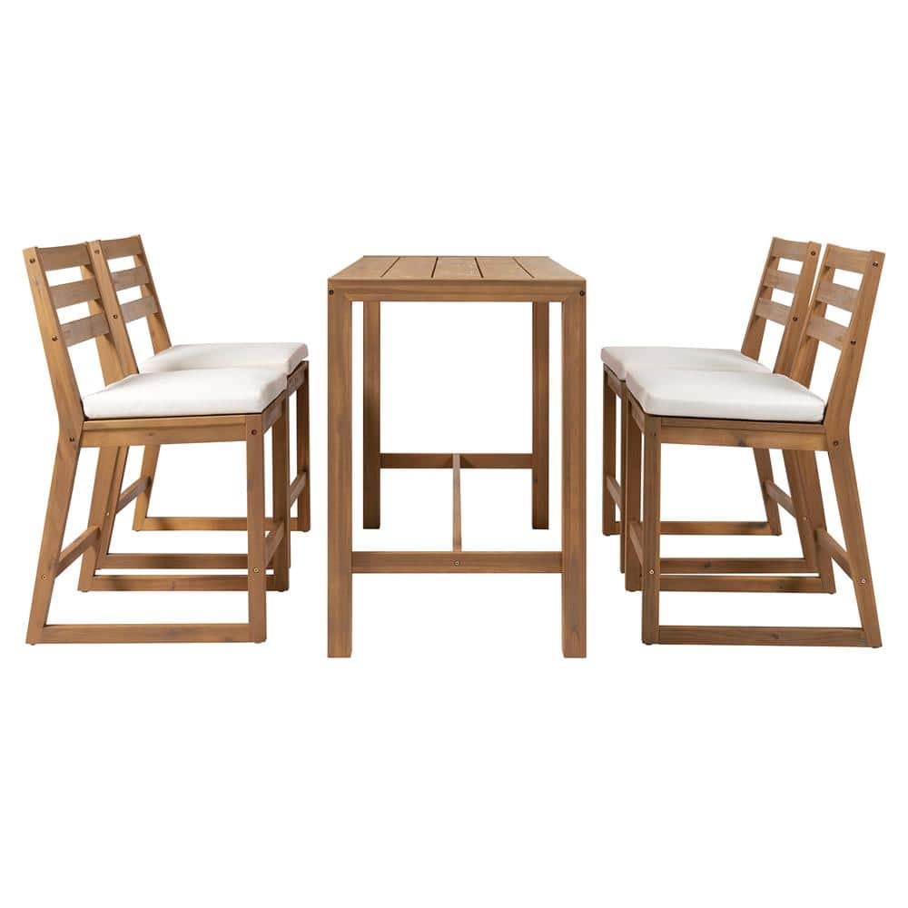 4 Pieces Acacia Wood Outdoor Dining Set Outdoor Patio Set with Beige Cushions price history on PriceWatchPro
