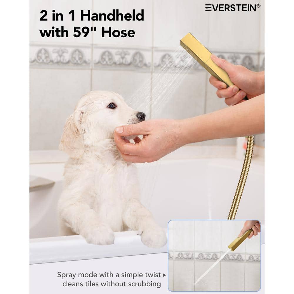 Brushed Gold Thermostatic Dual Showerhead System with Handheld Spray