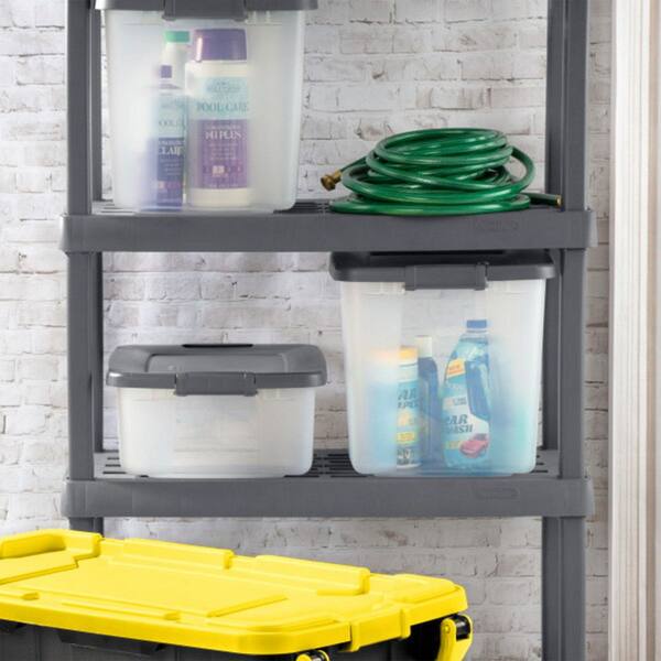 Sterilite 25-Quart Shelf Tote with Flat Gray Lid and Platinum